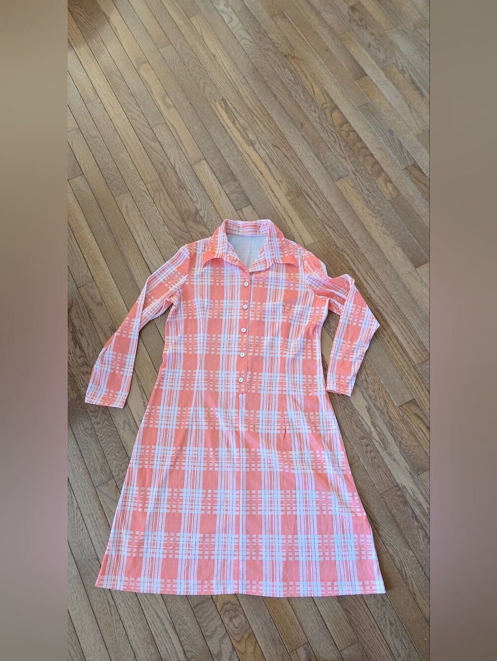 Vintage Orange Plaid Long Sleeve 50s 60s  Halloween Costume Dress